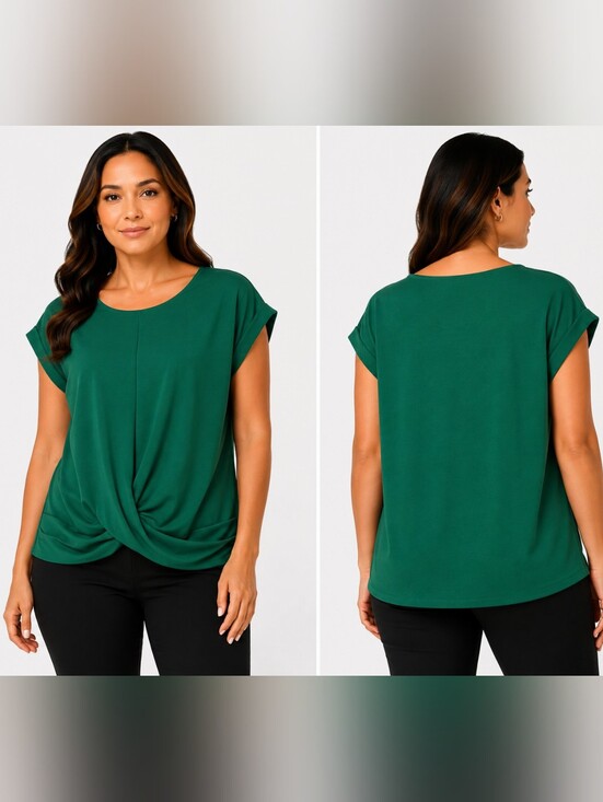 Worthington Tops - Worthington Women's Large Green Twist Front Blouse Short Sleeve